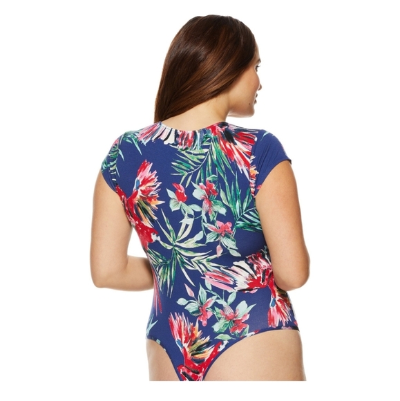 * Sofia Vergara 4X plus size hawiian floral body suit v neck short sleeve - Picture 6 of 7